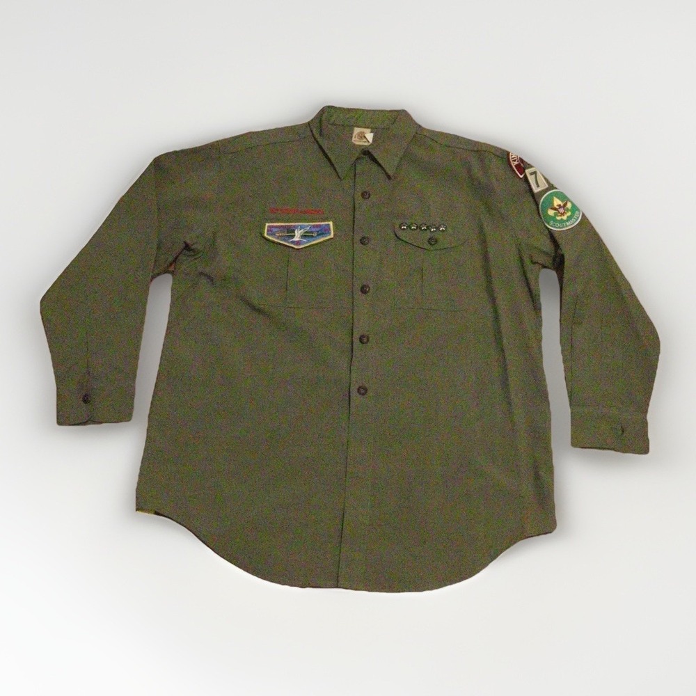 Vintage 70s Boy Scouts Of America Shirt Scout Master Kings Park New York XL